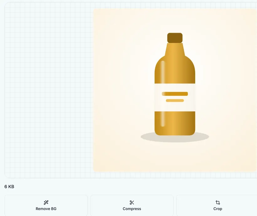 Removing the background from a product photo during upload, with crop and compression options